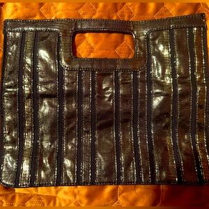 Metallic green & black clutch